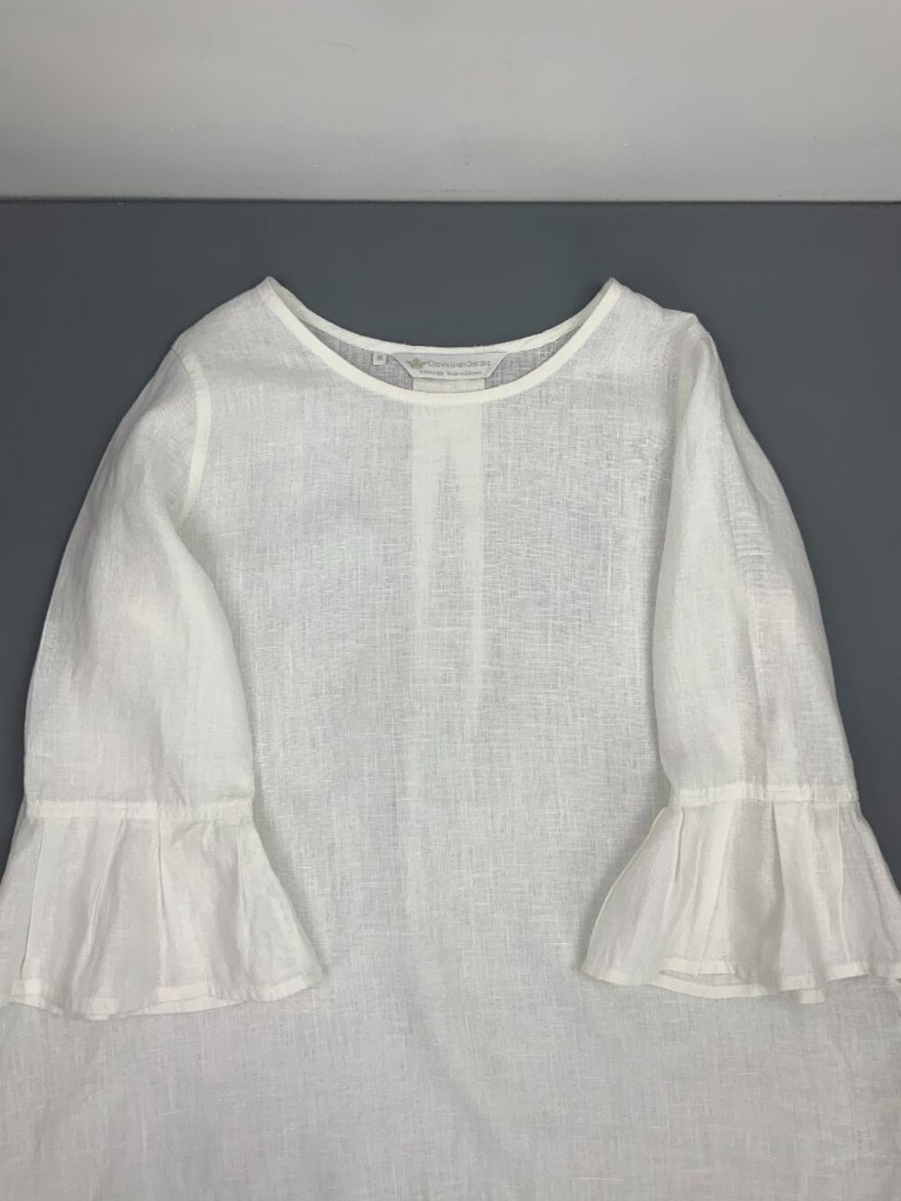 Bella Bell Sleeve White 100% Linen Top by Crown Linen Designs Sz M-L - Picture 16 of 16